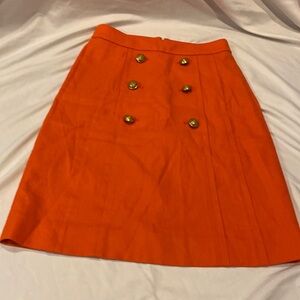 J. Crew Orange lined skirt with classy gold buttons Size 0